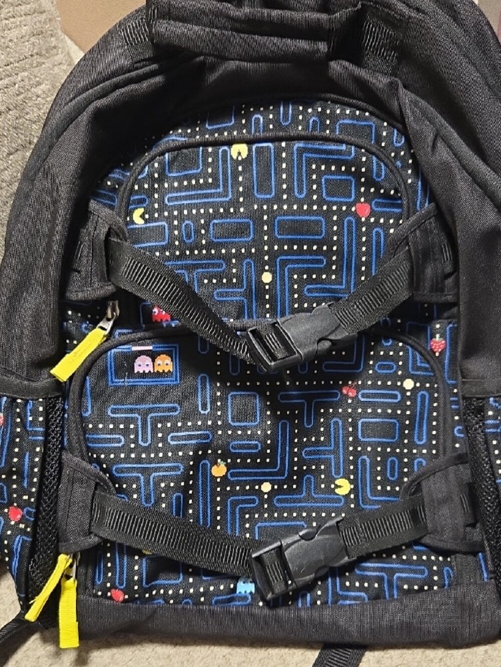Pottery Barn Kids Pac-Man Black Game Maze Backpack with Yellow Accents - Picture 2 of 14